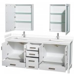 80 Inch Double Bathroom Vanity in White, White Cultured Marble Countertop, Sinks, Medicine Cabinets