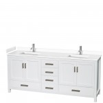 80 Inch Double Bathroom Vanity in White, White Cultured Marble Countertop, Sinks, No Mirror