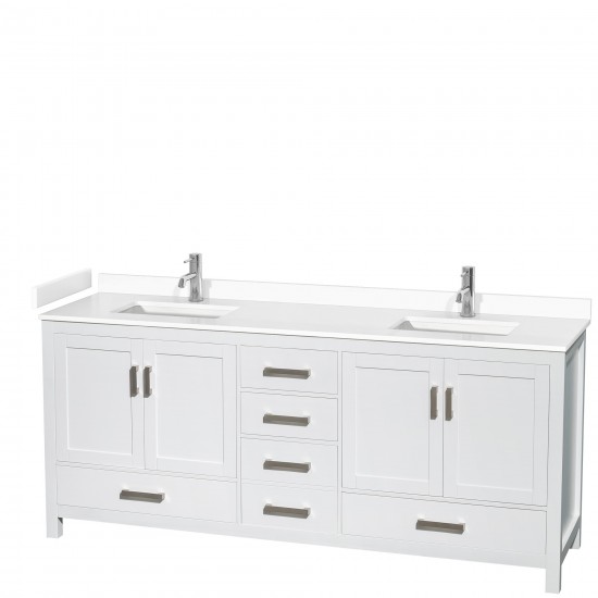 80 Inch Double Bathroom Vanity in White, White Cultured Marble Countertop, Sinks, No Mirror