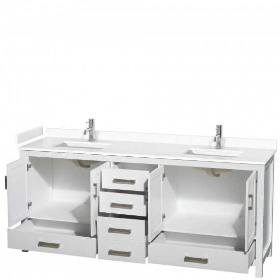 80 Inch Double Bathroom Vanity in White, White Cultured Marble Countertop, Sinks, No Mirror