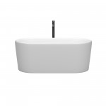 59 Inch Freestanding Bathtub in White, Floor Mounted Faucet, Drain, Trim in Black