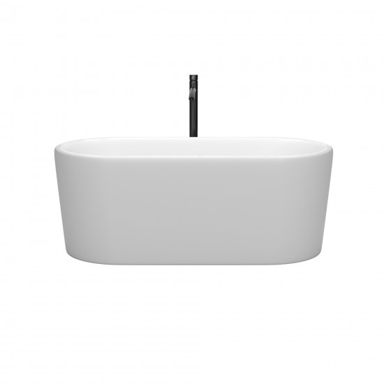 59 Inch Freestanding Bathtub in White, Floor Mounted Faucet, Drain, Trim in Black