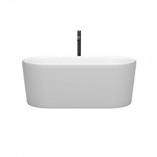 59 Inch Freestanding Bathtub in White, Chrome Trim, Floor Mounted Faucet in Black