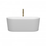 59 Inch Freestanding Bathtub in White, Chrome Trim, Floor Mounted Faucet in Gold