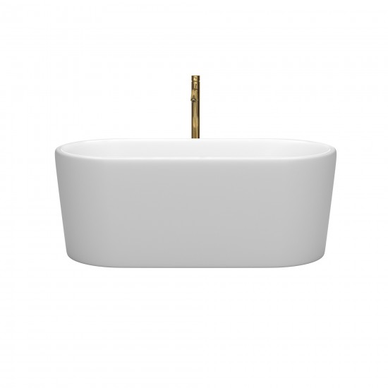 59 Inch Freestanding Bathtub in White, Chrome Trim, Floor Mounted Faucet in Gold