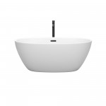59 Inch Freestanding Bathtub in White, Floor Mounted Faucet, Drain, Trim in Black