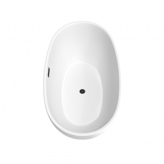 59 Inch Freestanding Bathtub in White, Floor Mounted Faucet, Drain, Trim in Black