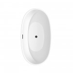 59 Inch Freestanding Bathtub in White, Floor Mounted Faucet, Drain, Trim in Black