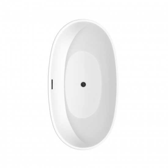 59 Inch Freestanding Bathtub in White, Floor Mounted Faucet, Drain, Trim in Black