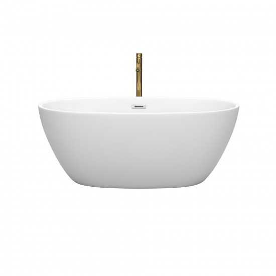 59 Inch Freestanding Bathtub in White, Chrome Trim, Floor Mounted Faucet in Gold