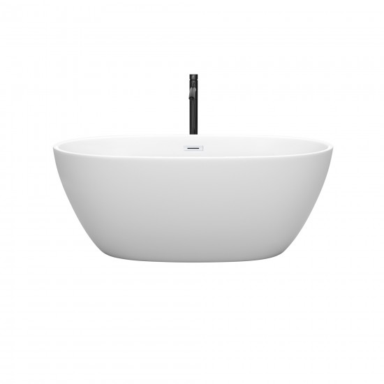 59 Inch Freestanding Bathtub in White, White Trim, Floor Mounted Faucet in Black