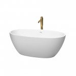 59 Inch Freestanding Bathtub in White, White Trim, Floor Mounted Faucet in Gold