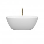 59 Inch Freestanding Bathtub in White, White Trim, Floor Mounted Faucet in Gold