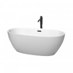 63 Inch Freestanding Bathtub in White, Floor Mounted Faucet, Drain, Trim in Black