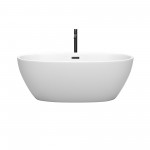 63 Inch Freestanding Bathtub in White, Floor Mounted Faucet, Drain, Trim in Black