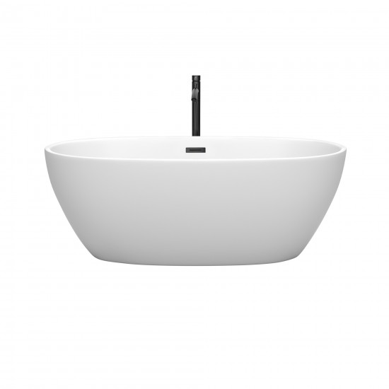 63 Inch Freestanding Bathtub in White, Floor Mounted Faucet, Drain, Trim in Black