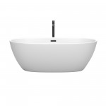 67 Inch Freestanding Bathtub in White, Floor Mounted Faucet, Drain, Trim in Black