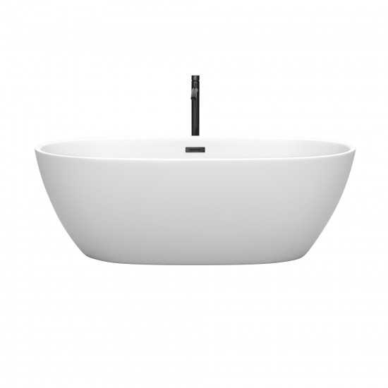 67 Inch Freestanding Bathtub in White, Floor Mounted Faucet, Drain, Trim in Black