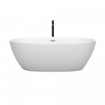 67 Inch Freestanding Bathtub in White, Chrome Trim, Floor Mounted Faucet in Black