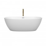 67 Inch Freestanding Bathtub in White, Chrome Trim, Floor Mounted Faucet in Gold