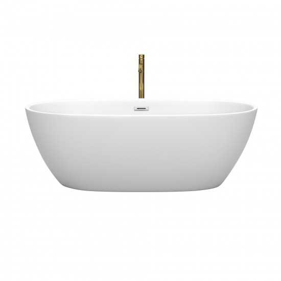 67 Inch Freestanding Bathtub in White, Chrome Trim, Floor Mounted Faucet in Gold