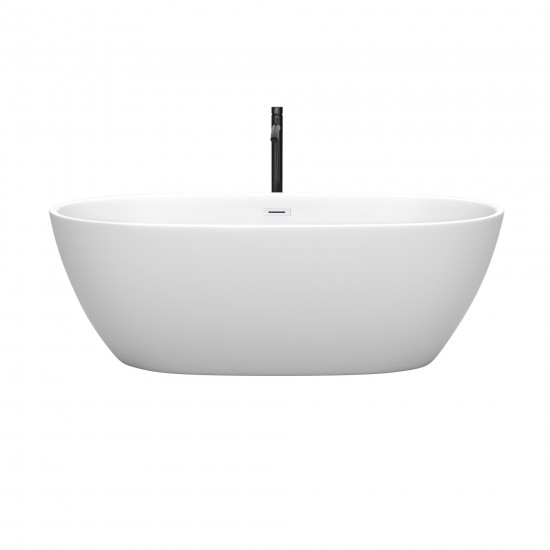 67 Inch Freestanding Bathtub in White, White Trim, Floor Mounted Faucet in Black