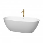 67 Inch Freestanding Bathtub in White, White Trim, Floor Mounted Faucet in Gold