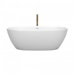 67 Inch Freestanding Bathtub in White, White Trim, Floor Mounted Faucet in Gold
