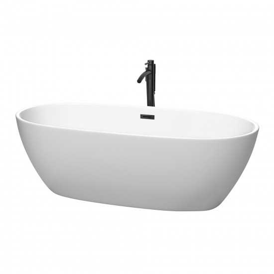 71 Inch Freestanding Bathtub in White, Floor Mounted Faucet, Drain, Trim in Black