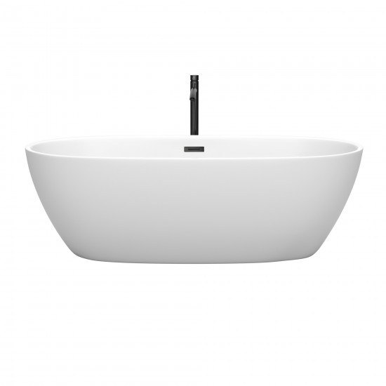 71 Inch Freestanding Bathtub in White, Floor Mounted Faucet, Drain, Trim in Black