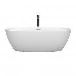 71 Inch Freestanding Bathtub in White, Chrome Trim, Floor Mounted Faucet in Black