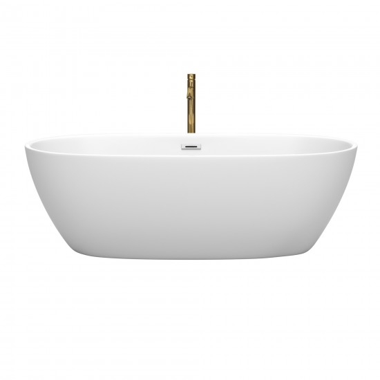 71 Inch Freestanding Bathtub in White, Chrome Trim, Floor Mounted Faucet in Gold