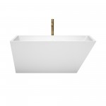 59 Inch Freestanding Bathtub in White, Chrome Trim, Floor Mounted Faucet in Gold