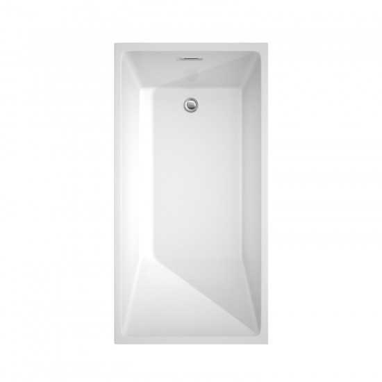 59 Inch Freestanding Bathtub in White, Chrome Trim, Floor Mounted Faucet in Gold