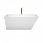 59 Inch Freestanding Bathtub in White, White Trim, Floor Mounted Faucet in Gold