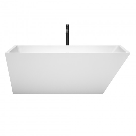 67 Inch Freestanding Bathtub in White, Floor Mounted Faucet, Drain, Trim in Black