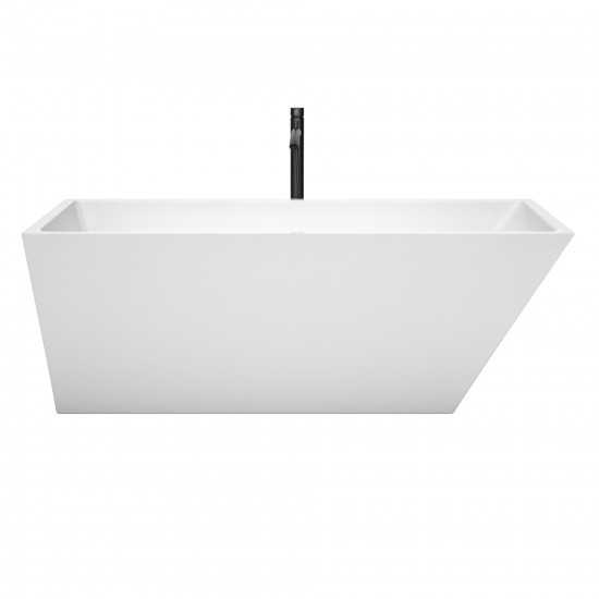 67 Inch Freestanding Bathtub in White, Chrome Trim, Floor Mounted Faucet in Black