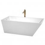 67 Inch Freestanding Bathtub in White, White Trim, Floor Mounted Faucet in Gold