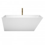 67 Inch Freestanding Bathtub in White, White Trim, Floor Mounted Faucet in Gold