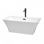 59 Inch Freestanding Bathtub in White, Floor Mounted Faucet, Drain, Trim in Black