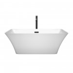 59 Inch Freestanding Bathtub in White, Floor Mounted Faucet, Drain, Trim in Black