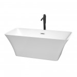 59 Inch Freestanding Bathtub in White, Chrome Trim, Floor Mounted Faucet in Black