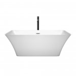 59 Inch Freestanding Bathtub in White, Chrome Trim, Floor Mounted Faucet in Black