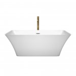 59 Inch Freestanding Bathtub in White, Chrome Trim, Floor Mounted Faucet in Gold