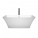 59 Inch Freestanding Bathtub in White, White Trim, Floor Mounted Faucet in Black