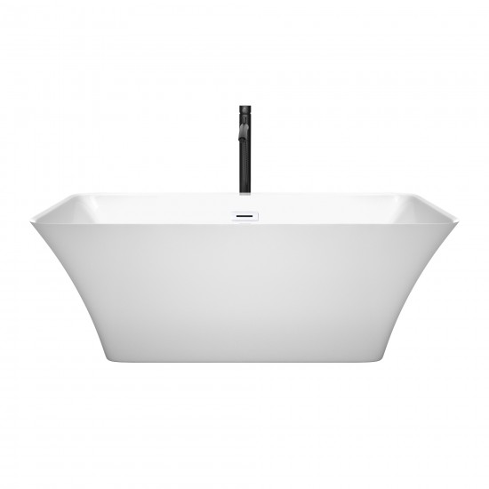 59 Inch Freestanding Bathtub in White, White Trim, Floor Mounted Faucet in Black