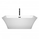 67 Inch Freestanding Bathtub in White, Floor Mounted Faucet, Drain, Trim in Black