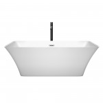 67 Inch Freestanding Bathtub in White, Chrome Trim, Floor Mounted Faucet in Black