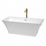 67 Inch Freestanding Bathtub in White, Chrome Trim, Floor Mounted Faucet in Gold