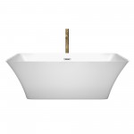 67 Inch Freestanding Bathtub in White, Chrome Trim, Floor Mounted Faucet in Gold